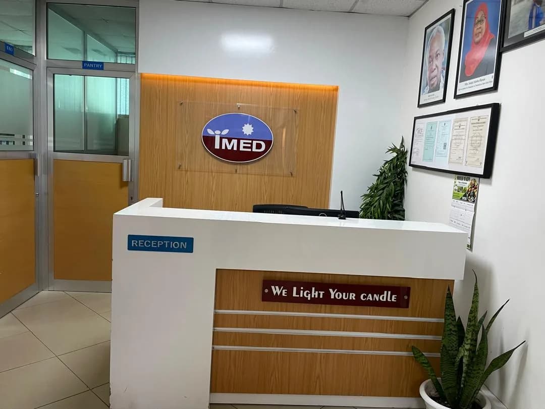 IMED HUB reception desk at Mlimani Tower