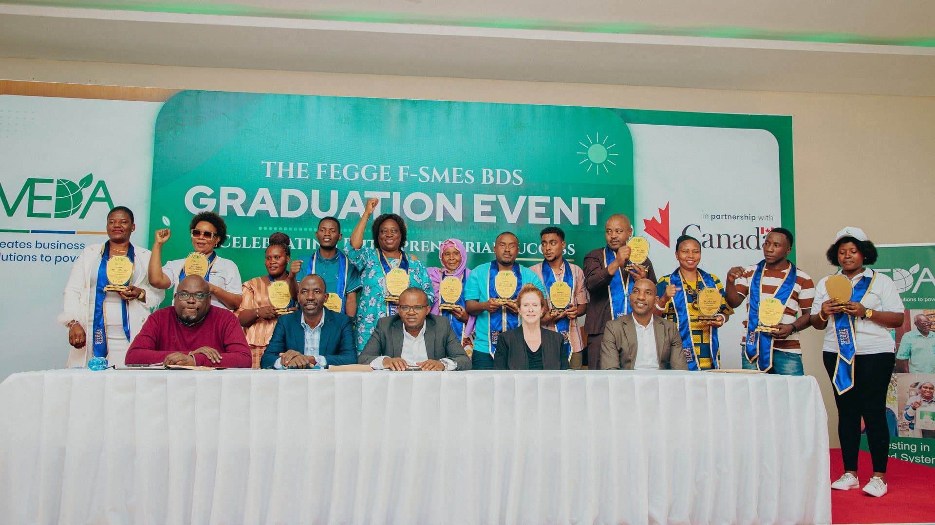 Women entrepreneurs and partners at the FEGGE F-SMEs business development services graduation event